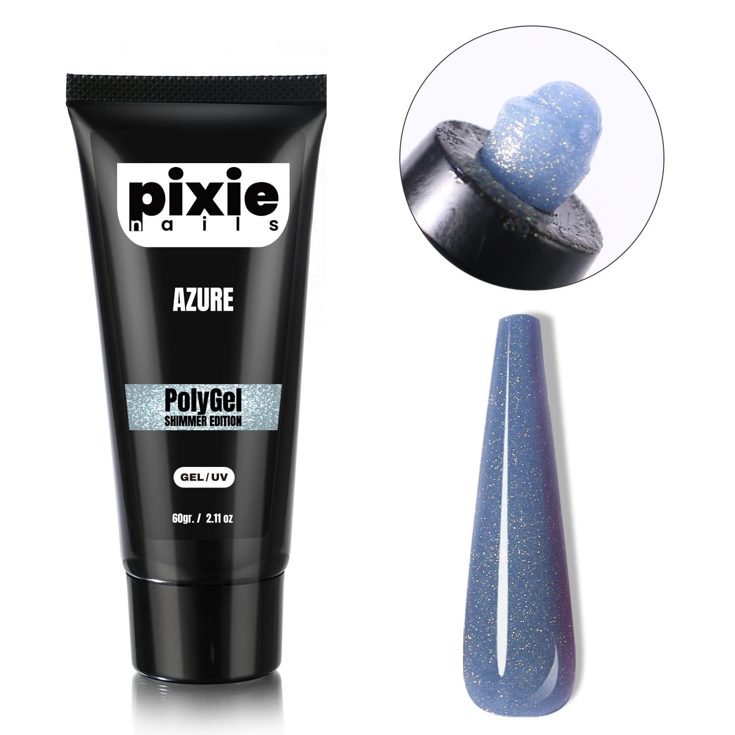 azure Polygel Shimmer Edition Azure, 60 gr. (TPO & HEMA FREE) - PixieNails - imagine 1
