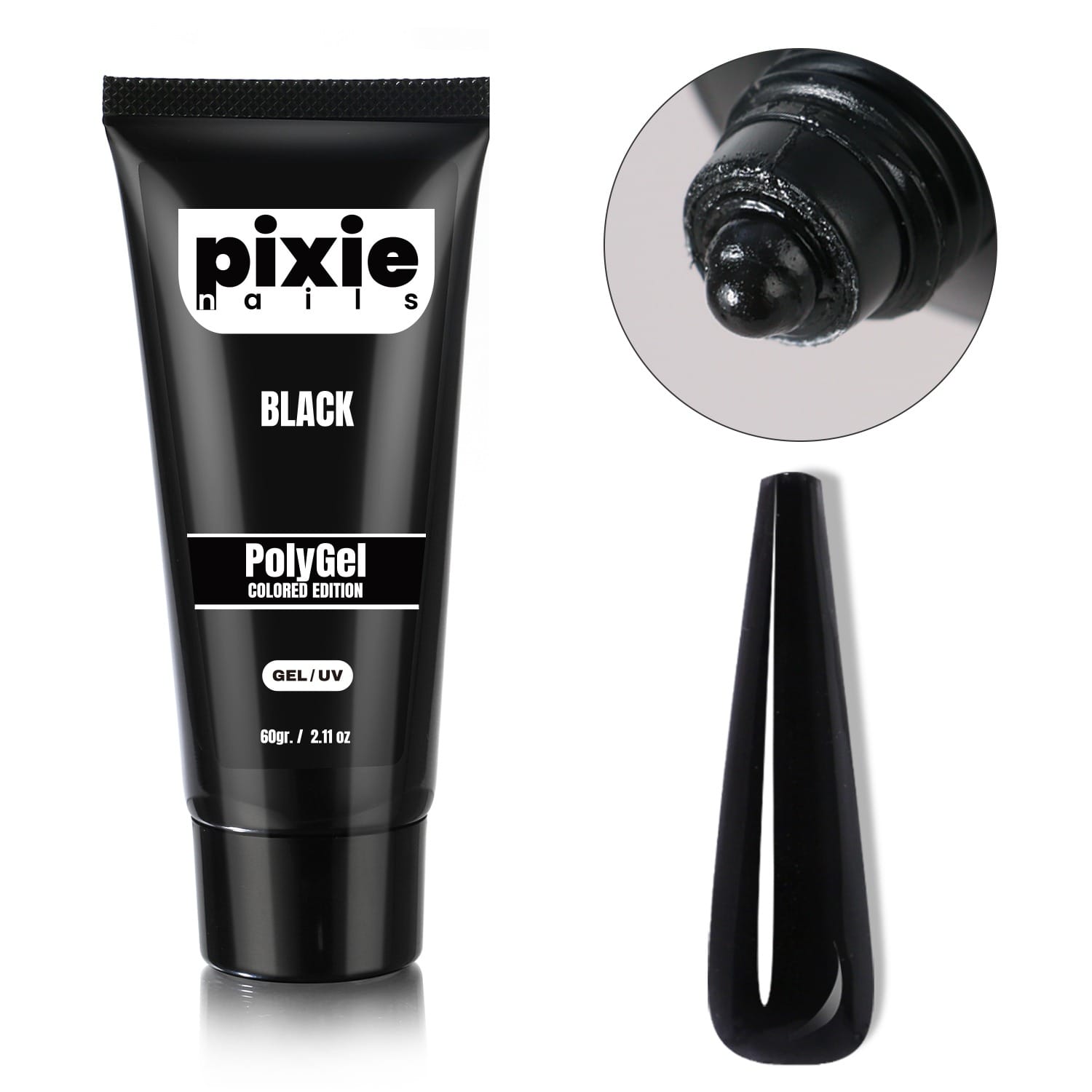 black Polygel Color Edition Black, 60 gr. (TPO & HEMA FREE) - PixieNails - imagine 1