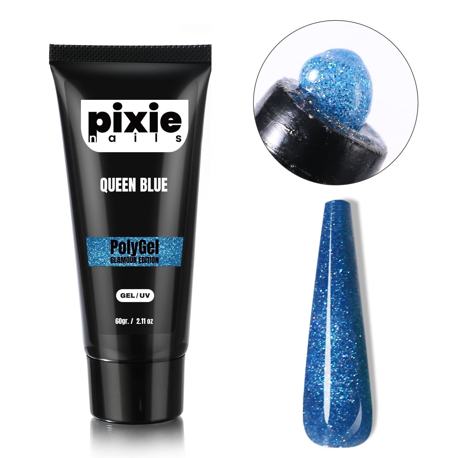 queen blue Polygel Glamour Edition Queen Blue, 60 gr. (TPO & HEMA FREE) - PixieNails - imagine 1