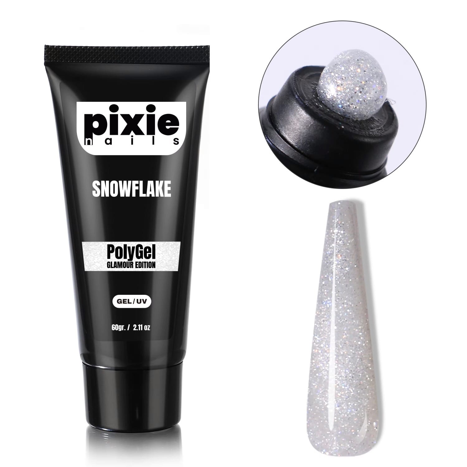 snowflake Polygel Glamour Edition Snowflake, 60 gr. (TPO & HEMA FREE) - PixieNails - imagine 1