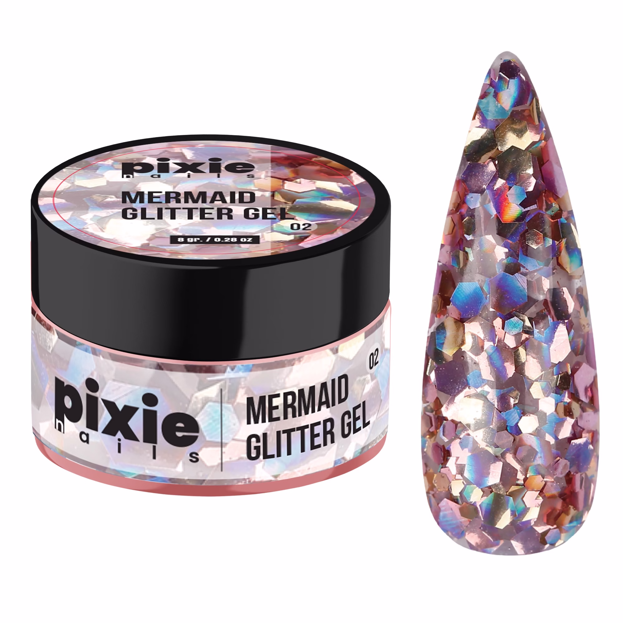 02 Mermaid Glitter Gel “02”, 8gr. (TPO & HEMA FREE), PixieNails - imagine 1