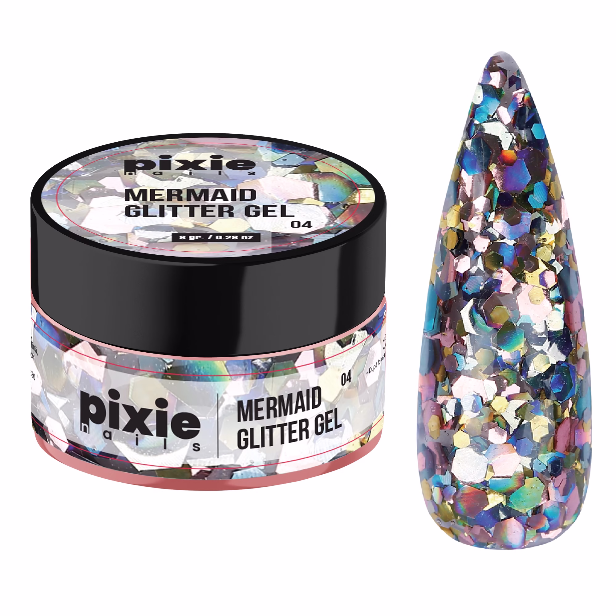 04 Mermaid Glitter Gel “04”, 8gr. (TPO & HEMA FREE), PixieNails - imagine 1